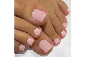SXVME Light Pink Press on Toes Nails Short Square, Solid Color Fake Toe Nails Glue on, Cute Toe Press on Nails for Women, Summer Glossy Gel ToeNails Acrylic for Decoration 24 Pcs