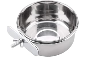 Bird Parrot Feeding Cups, Stainless Steel Parrot Water Bowls Parrot Cage Feeding Bowl Parrot Food Hanging Cups for Cockatiel Conure Budgie Parrot with Clamp Holder (M)