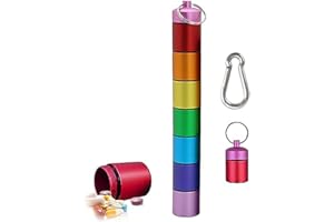 SEPWGUMD Boîte à pilules étanche, Aluminium Pilulier, 7 Couleurs Cylindriques, Pilulier Semainier, Étanche, Imperméable à la Lumière, Adaptée aux Voyages en Plein air, au Camping et à la Randonnée.