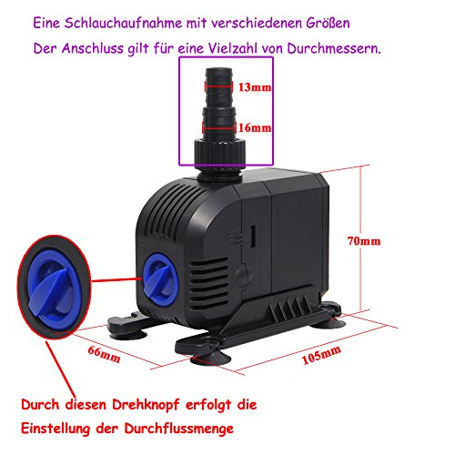 HJ-603 Eco- Energiespar 8W 600L/H Filterpumpe Teichpumpe Bachlaufpumpe Springbrunnenpumpe - 2