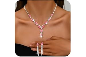 GKAOPI Women's Jewellery Sets Rhinestone Teardrop Necklace Dangle Long Tassel Earrings Brides Bridemaid Jewelry Sets Prom Costume Accessories for Women Birthday Gifts