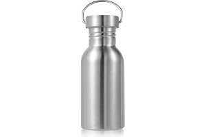 Volhoply 473 ml oisolerad enkelvägg vattenflaska, återanvändbara vattenflaskor i rostfritt stål med handtag, BPA-fri och plas