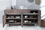 Massives Baumstamm Sideboard MAMMUT grau 170cm Akazie Massivholz Schrank Anrichte Industrial Chic Kufengestell Edelstahl matt - 