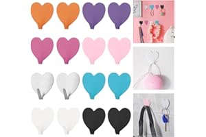 HAOMEEDUO 16 Ganci Adesivi Cuore Ganci Autoadesivi a Forma di Cuore in 8 Colori Ganci Adesivi Cuore in Acciaio Inox Gancio a Cuore Colorato per Appendere Chiavi, Picoli Oggetti, Decorazioni
