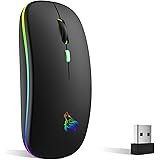 TQQ Mouse wireless ricaricabile, mouse retroilluminato a 7 colori con mini ricevitore USB da 2,4 GHz, mouse gaming, Compatibi