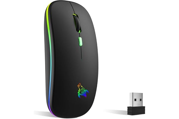 TQQ Souris sans Fil Rechargeable, Souris rétroéclairée de 7 Couleurs avec Mini récepteur USB de 2,4 GHz, Souris Gaming, Compatible avec Ordinateur Portable, PC, Ordinateur, Chromebook, Notebook
