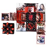 Craft My Emotions 4 Layered Explosion Box For Anniversary Birthday Love Greeting Card Gift For Husband Wife Girlfriend Boyfriend Brother Sister Mother Father (Red Black Theme)
