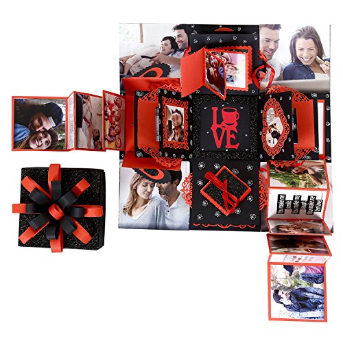 Craft My Emotions 4 Layered Explosion Box For Anniversary Birthday Love Greeting Card Gift For Husband Wife Girlfriend Boyfriend Brother Sister Mother Father (Red Black Theme)