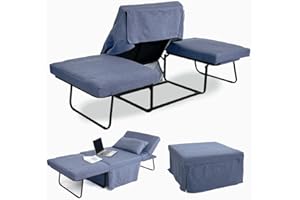 MarinelliGroup Pouf letto singolo con materasso 75X75X43 cm salvaspazio pieghevole camera cameretta soggiorno poggiapiedi tessuto Beny (Blu Jeans)