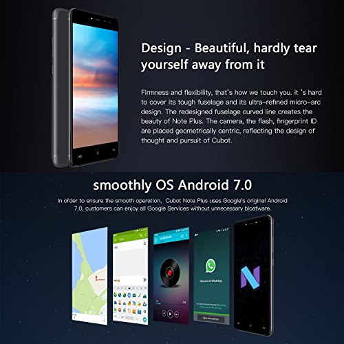 CUBOT Note Plus - Smartphone Android 7.0 Display Touchscreen FHD 4G 5.2 pollici, 3 GB di RAM da 32 GB, Nero