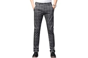 Yukirtiq Chino Pantalon para Hombre Casuales Elástica Pantalones Slim Twill Skinny Chino Pantalones Patrón a Cuadros