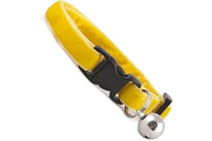 COOL CAT COLLARS Yellow Double Velvet Soft Cat Collar. Beautiful cat safety collars with bell available in a range colours made in the UK from velvet ribon, purrfect for your kitty