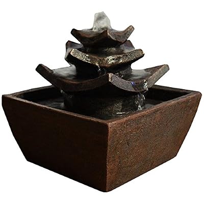 Zen'Light Temple Fontaine d'Intérieur Marron Foncé 16, 5 x 15, 5 cm