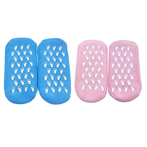 AYAOQIANG Moisturizing Gel Spa Socks for Moisturize Soften Repair Cracked Skin-2Pair (Pink + Blue)
