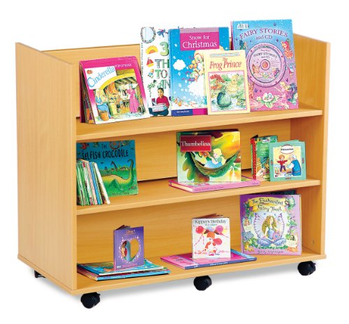 Monarch Mobile School Library Book Storage Unit 3 Double Sided Shelves Beech MEQ3BS