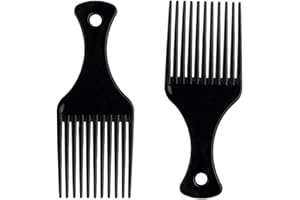 DAZISEN Lot de 2 peignes à cheveux afro en plastique noir à dents larges pour cheveux bouclés, ondulés et crépus pour homme et femme
