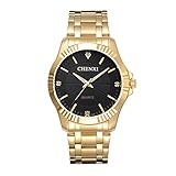 CHENXI Herrenmode Klassische Quarz Analog Stahl Gold Armbanduhr (schwarz)