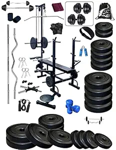 BodyFit 20 in 1 Incline, Decline, Flat Bench with 100 kg Weight Home Gym and Fitness kit Combo