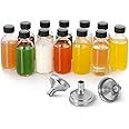 ELECDON 2 Oz Transparent Small Glass Bottle with Lid, with 3 Stainless Steel Funnels, Boston Round Sample Bottle, Mini Travel Bottle for Juice, Ginger Juice, Oil, Liquid, No Leakage (6 PCS, 60 ML)