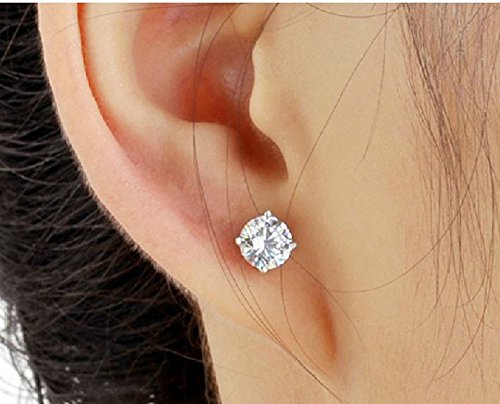 niceeshop(TM) 1 Pair Sterling Silver 6MM Round Cubic Zirconia Anti allergic Crystal Stud Earrings-White