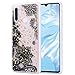 Produktbild Misstars Glitzer Hülle für Huawei P30 Lite, Bling Pailletten Transparent Weich TPU Silikon mit Schwarz Blumen Malerei Muster Backcover Anti-Rutsch Kratzfeste Schutzhülle für Huawei P30 Lite