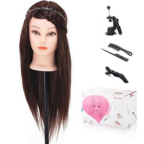 Beautystar 18 Inches 30% Echthaar Lang Haare Übungskopf Friseurkopf Ausbildung Kopf mit Halter