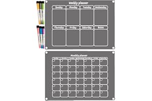 PANDIUI23 2 Akrylowy miesięczny i tygodniowy kalendarz magnetyczny na lodówkę, 40x30cm, 2 kalendarze magnetyczne, miesięczny przezroczysty kalendarz, tygodniowy planer lodówka (Kalendarz miesięczny i