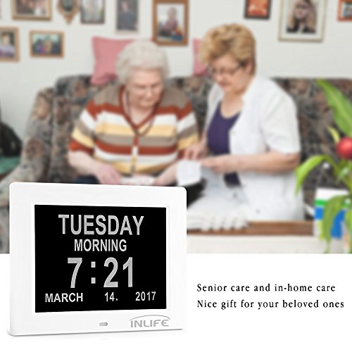 INLIFE 8″ Digital uhr,Alzheimer uhr mit nicht Abkürzungen,Fotouhr mit LCD Bildschirm,Seniorenuhr in 8 Sprachen,für ältere Menschen - 6