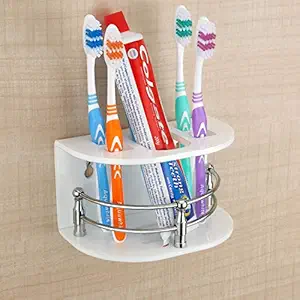 Plantex High Grade Acrylic Tooth Brush Holder for Home (7-inch; White)