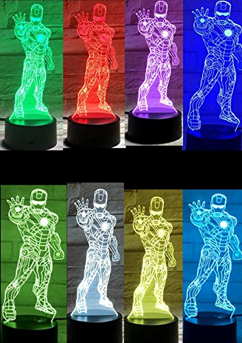 SmartEra® 3D optische Täuschung Stehen Iron Man Panel Nacht 7 Farbwechsel USB Touch Taste LED Schreibtisch Tabellen Licht Lampe Tischleuchte - 2