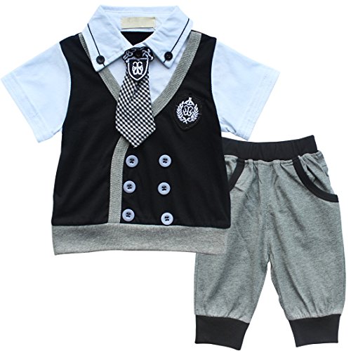 Baby Boy Kids Toddler Gentleman Two piece T-shirt Top Short Pants Outfit Clothes 12-18 Months