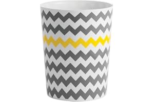 mDesign poubelle en plastique de qualité – parfait comme poubelle de cuisine, corbeille de bureau dans la chambre d’enfants ou poubelle de salle de bain – motifs fantaisie zigzag – gris/jaune