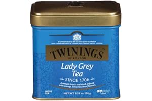 Twinings Lady Grey herbata w puszce na herbatę – czarna herbata jako bogata mieszanka chińskich odmian czarnej herbaty ze skórką pomarańczy i cytryny, uzupełniona aromatem bergamotki, 100 g (1