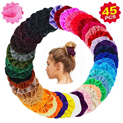 Scrunchies 45 Stück Haargummis Samt 45 Farben Haar Gummibänder Haarbänder Elastische für Damen und Mädchen Haarschmuck