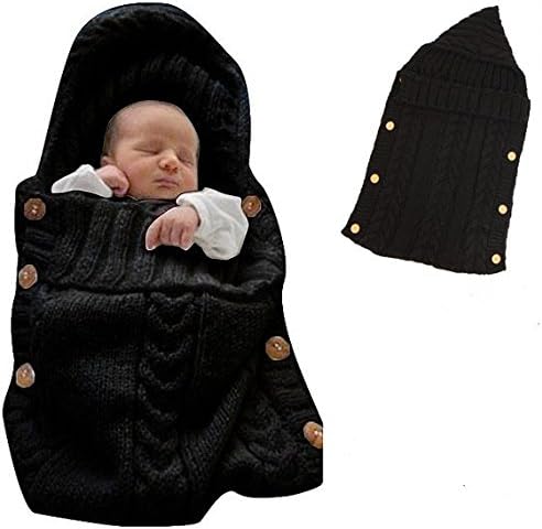 Baby Sleeping Bags, Franch Entime Newborn Baby Boy Girl Knit Blanket Sleeping Bag Cute Baby Boy Girl Blanket Wrap Swaddle Blankets Photography Cover For 0-12 Months Baby (Black)