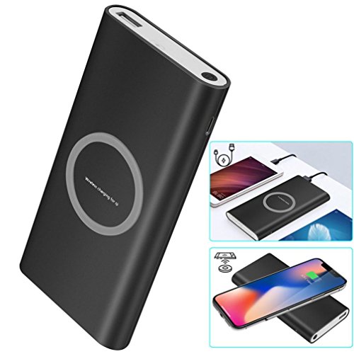 Preisvergleich Produktbild Prevently Wireless Charger Fast Wireless Charger Kabelloses Schnellladegerä Kabellose Ladeleistung 10000mAh Energien-Bank Qi-drahtloses schnelles aufladendes USB-LED tragbares Ladegerät (Schwarz)