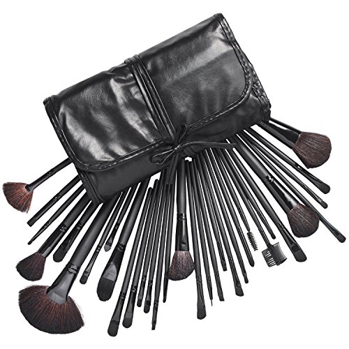 Soldcrazy 32Pcs Purely Natural Professional Woolen Flat Top foundation/angled blusher/face powder/stippling/face contour Cosmetic Makeup Brush Sets &ToolsSoldcrazy