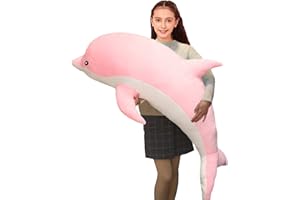Aiuidun Dolphin Stuffed Animals Plush Pillow Super Soft Sea Animal Plush Toys Dolls for Boys Girls Sleeping Cushion Gift (Pink, 120cm/47.24inch)