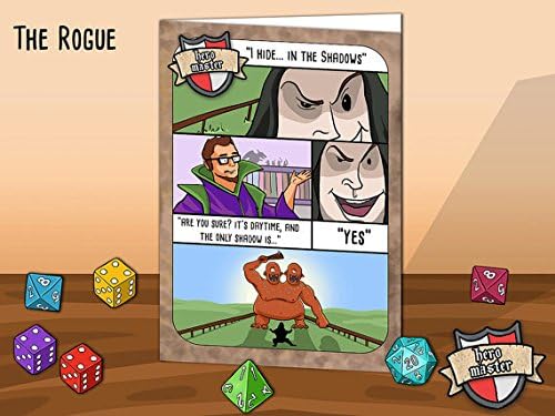 Rogue class fantasy RPG parody greetings card. Nerd humour!