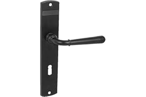 domino Türgriff 72 Drückergarnitur BB-Buntbart Set Langschildgarnitur Türklinke für Zimmertür, Bürotür, Kellertür & Innentür L-Form Türdrücker-Set aus Znal Schwarz LOFT BLACK