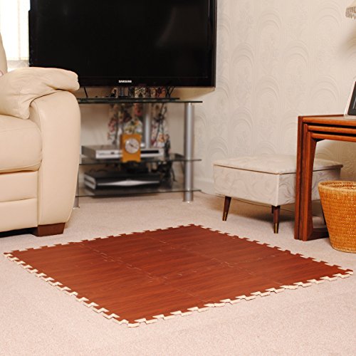Wood Effect Interlocking Foam Mats - Perfect for Floor Protection, Garage, Exercise, Yoga, Playroom. Eva foam (9 tiles, Chocolate Brown)