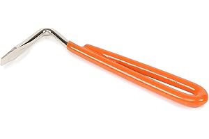 Freerein Equipment PACK of 10 - EZI-GROOM Pear Shaped Strong Metal Hoof Pick with Coloured Vinyl Handle for Grooming - (Orange)