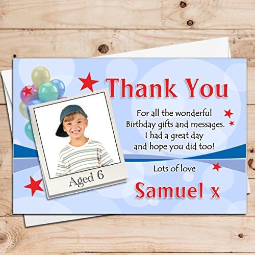 10 Personalised Boys Birthday Party Thank you Thankyou PHOTO Cards N21 - Any Age