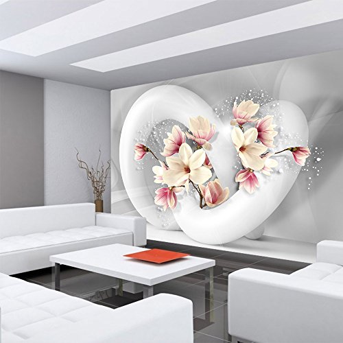 Fototapete 368×254 cm PREMIUM Wand Foto Tapete Wand Bild Papiertapete – Blumen Tapete Blume Blüten Schnürkel 3D Punkte weiß – no. 1535 - 6