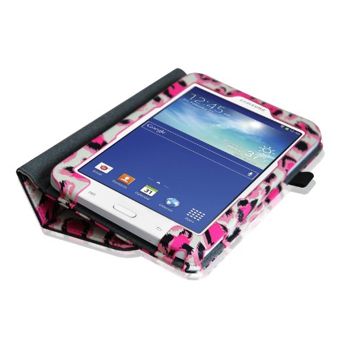[Eckenschutz] Fintie Samsung Galaxy Tab 3 7.0 Lite T110 T111 T113 T116 Hülle Case – Slim Fit Folio Bookstyle Kunstleder Schutzhülle Cover Tasche mit Ständerfunktion für Tab 3 Lite 7.0 Zoll Tablet, Leopard Pink - 9