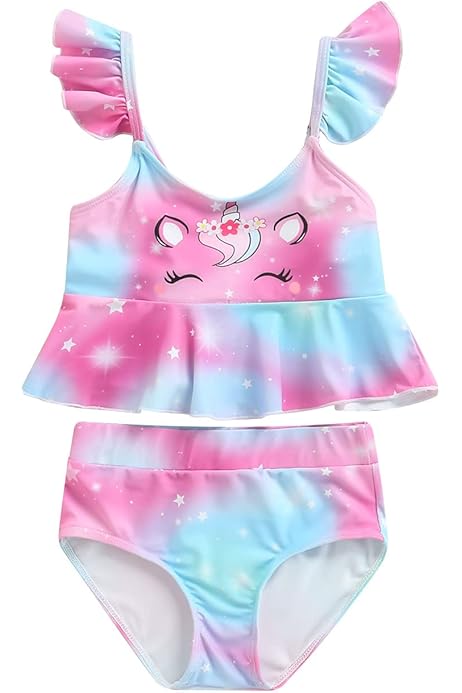 Costume Bikini Bambina 4 Pezzi - Top Con Gonna E Pantaloni, Stampa Hawaiana