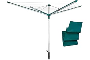 Leifheit Séchoir parapluie Linomatic 500 Deluxe Cover, étendoir parapluie grande surface d'étendage avec douille fixation et housse de protection, séchoir à linge jardin solide et résistant, Easy-lift