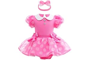 Lito Angels Baby Girls Minnie Fancy Dress Costume Infant Bodysuit Romper with Bow Headband Age 0 Months - 24 Months, Pink/Red