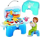 3 in 1 : _ aufklappbarer Koffer / Trittschemel / Kindersitz - " Doktorkoffer & Zubehör " - Doktorset - Stethoskop - Kinderschemel & Kindertritt - Fußbank - groß - Fieberthermometer / Zange - Kinderhocker - für Kinder Mädchen & Jungen - Kinderdoktor - Bad Kunststoff - Trittbank - Hocker & Schemel - Tritthocker - Spielset / Arzt - Doktorspielset - Doktorspiele - Arztkoffer