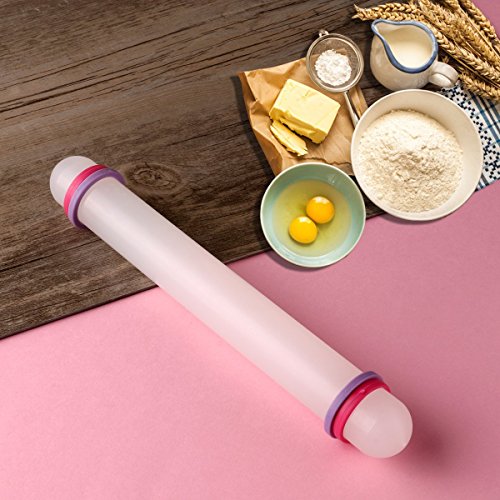 Foxnovo 23 x3 cm .Teigroller Zoll Antihaft-DIY Sugarcraft Fondant Nudelholz Kuchen dekorieren Tool mit Führungsringen (weiß) - 7